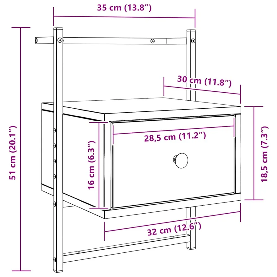 Table de chevet murale sonoma gris 35x30x51cm bois d'ingénierie - 11