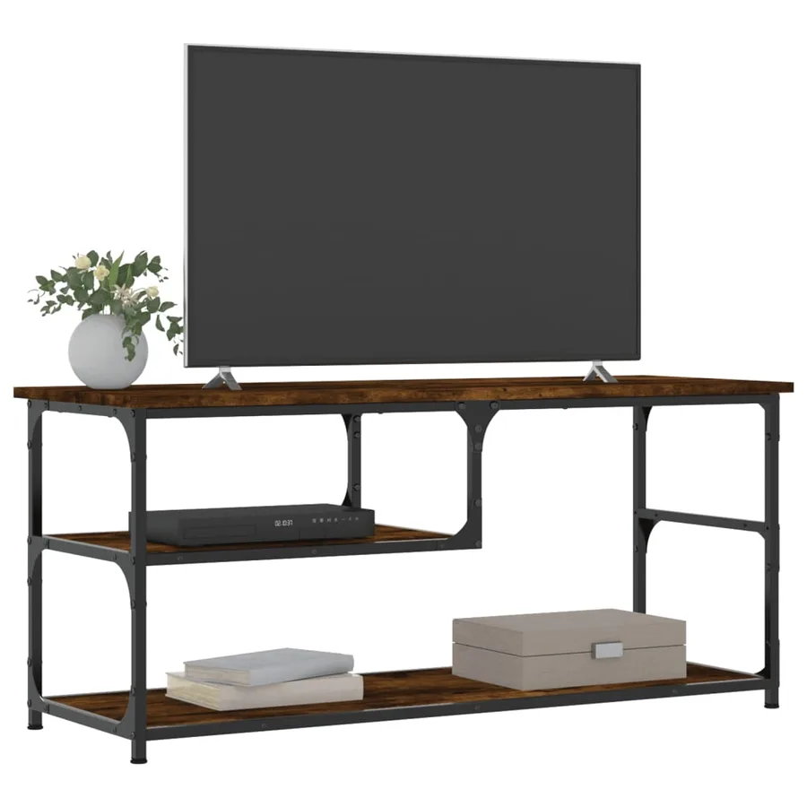 Meuble TV chêne fumé 103x38x46,5 cm bois d'ingénierie et acier - 3