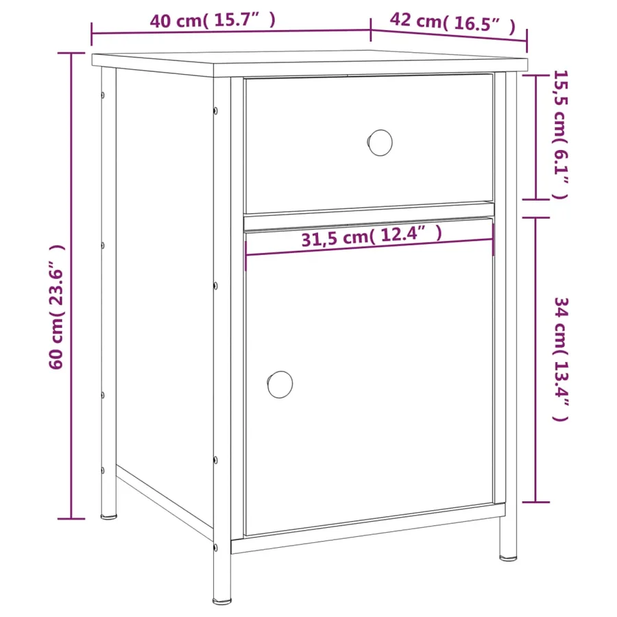 Tables de chevet 2 pcs sonoma gris 40x42x60cm bois d'ingénierie - 13