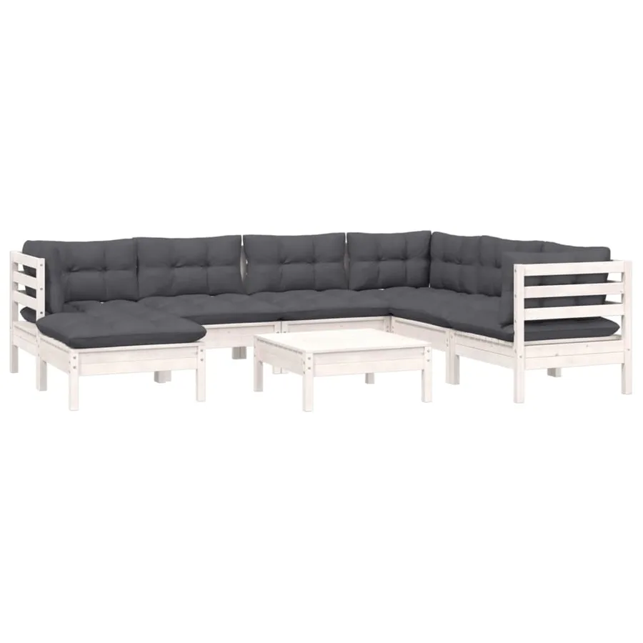 Salon de jardin 8 pcs avec coussins blanc bois de pin massif - 3