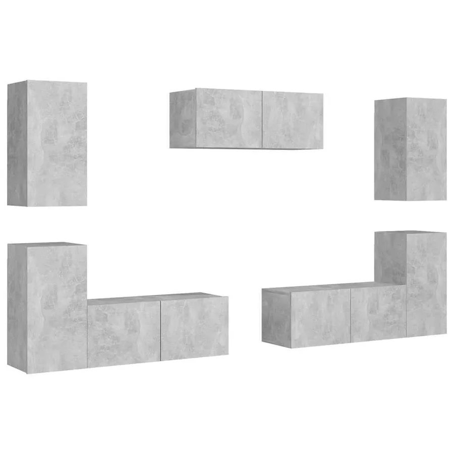 Ensemble de meubles TV 7 pcs Gris béton Bois d'ingénierie - 2