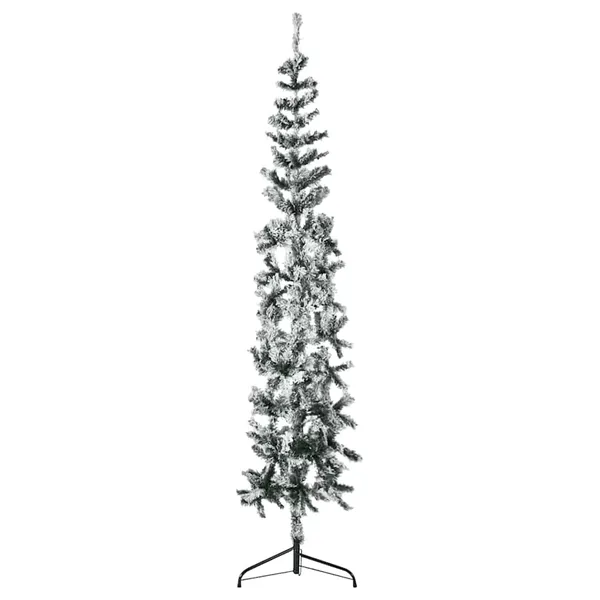 Demi sapin de Noël artificiel mince avec neige floquée 240 cm