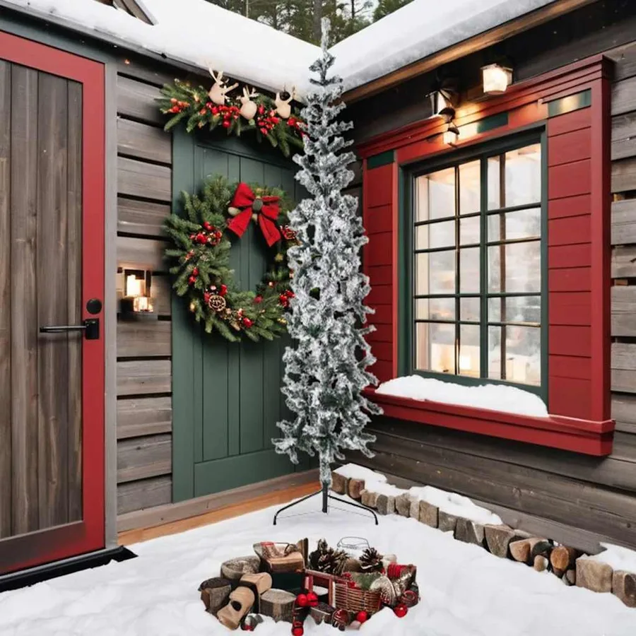 Demi sapin de Noël artificiel mince avec neige floquée 240 cm - 2