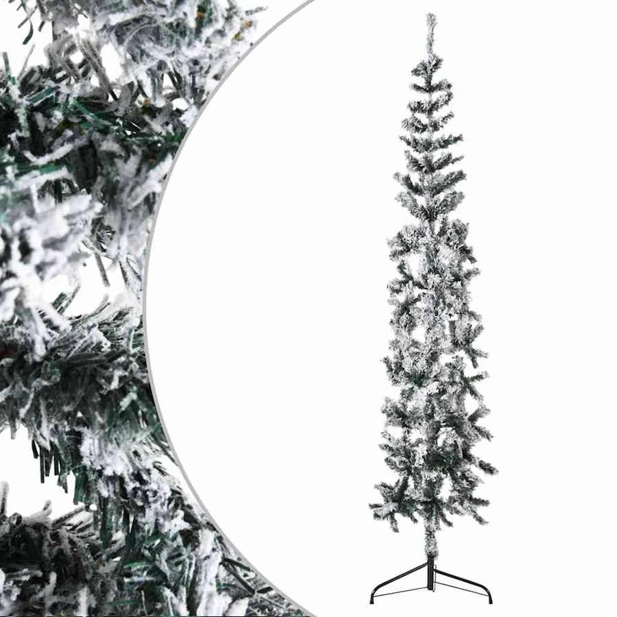 Demi sapin de Noël artificiel mince avec neige floquée 240 cm - 3