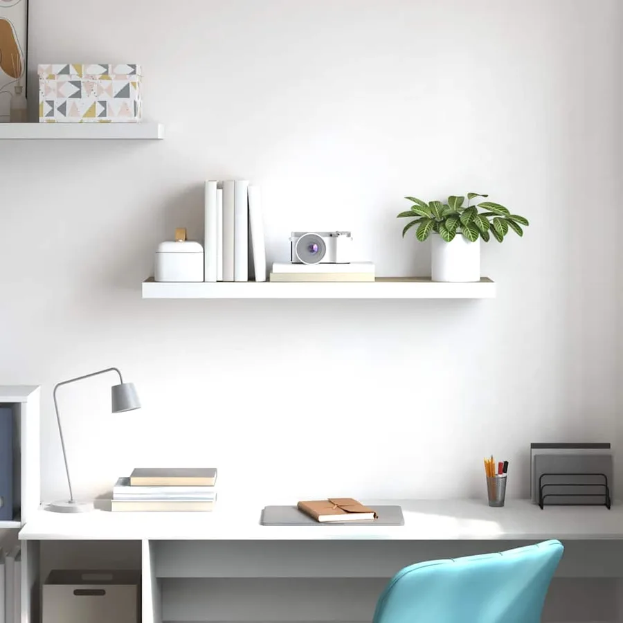 Étagère flottante murale Chêne et blanc 90x23,5x3,8 cm MDF - 3