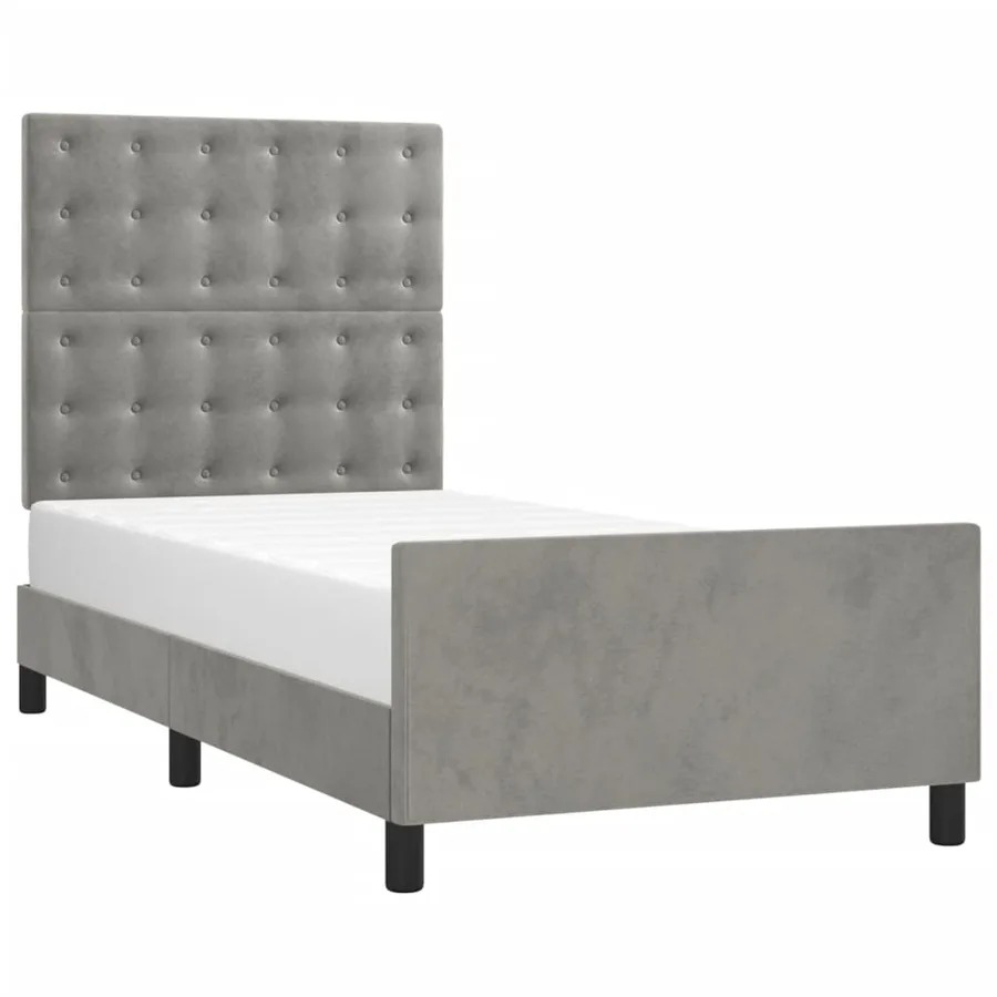 Cadre de lit sans matelas gris clair 90x190 cm velours - 3