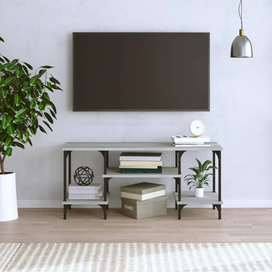 Meuble TV sonoma gris 102x35x45,5 cm bois d'ingénierie - 3