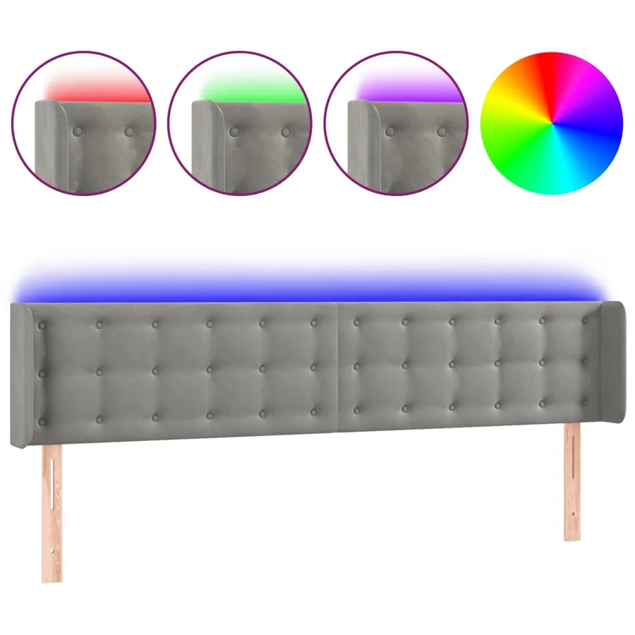 Tête de lit à LED Gris clair 183x16x78/88 cm Velours - 2
