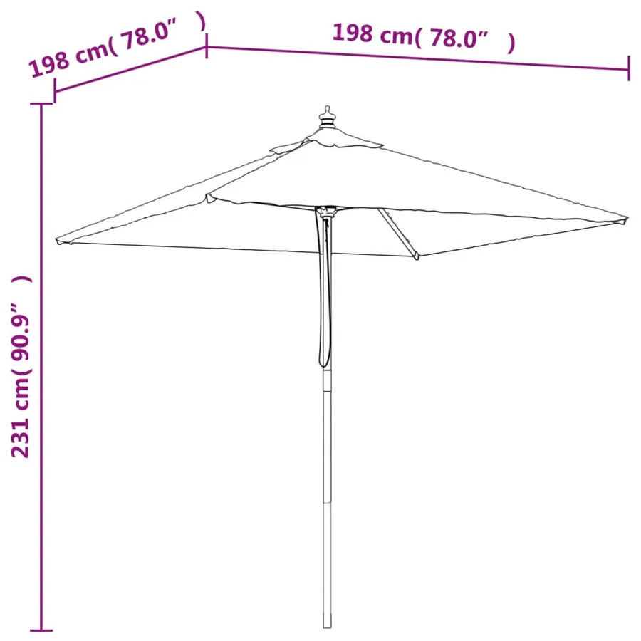 Parasol de jardin avec mât en bois terre cuite 198x198x231 cm - 7