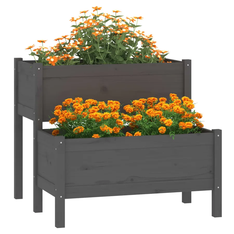 Jardinière Gris 84,5x84x75 cm Bois massif de pin - 3