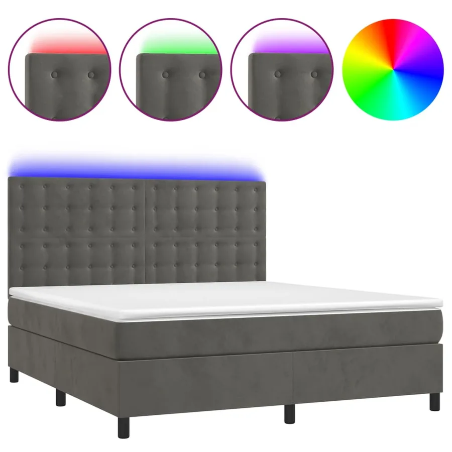 Sommier à lattes de lit matelas et LED Gris foncé 180x200 cm - 2
