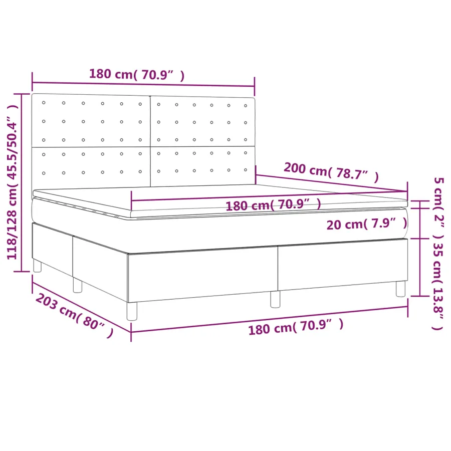 Sommier à lattes de lit matelas et LED Gris foncé 180x200 cm - 8