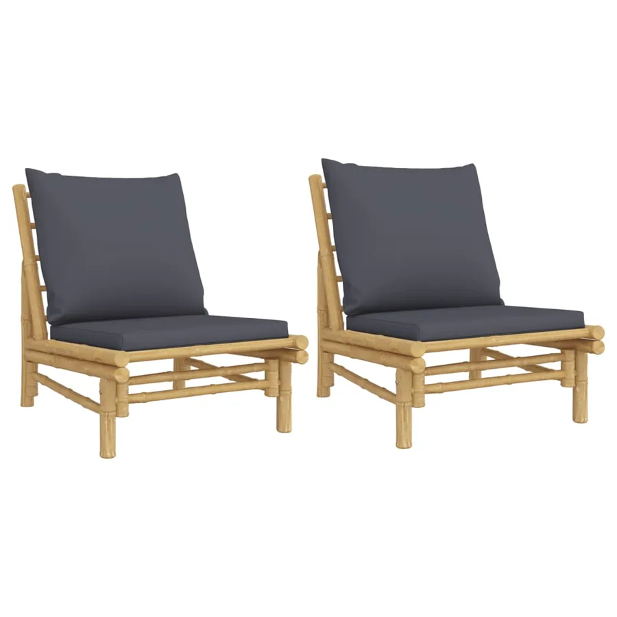 Chaises de jardin lot de 2 avec coussins gris foncé bambou - 2