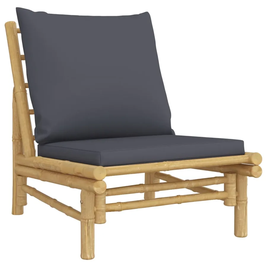 Chaises de jardin lot de 2 avec coussins gris foncé bambou - 3