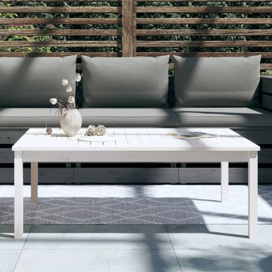 Table de jardin blanc 121x82,5x45 cm bois massif de pin - 3