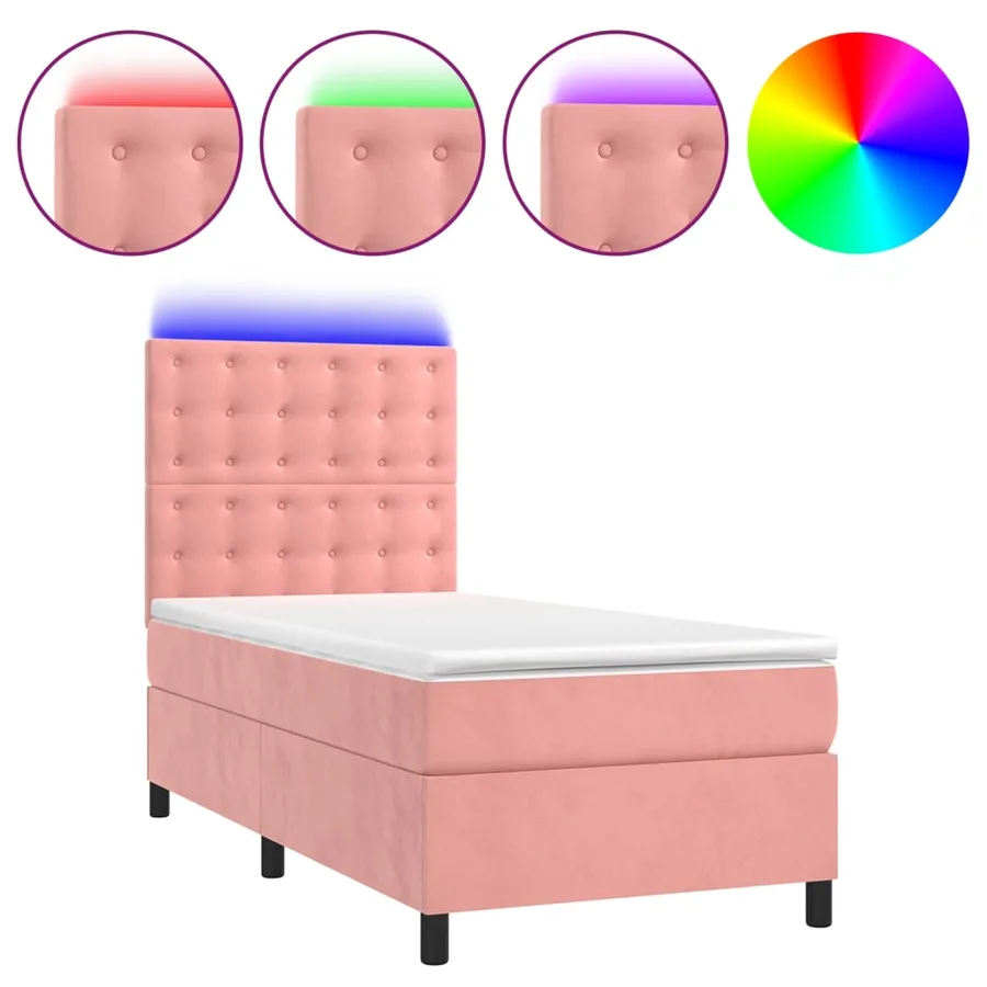 Sommier à lattes de lit matelas et LED Rose 90x200 cm Velours - 2