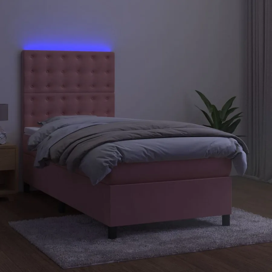 Sommier à lattes de lit matelas et LED Rose 90x200 cm Velours - 4