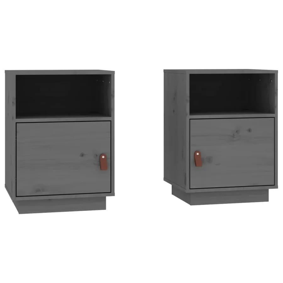 Tables de chevet 2 pcs Gris 40x34x55 cm Bois de pin massif - 2