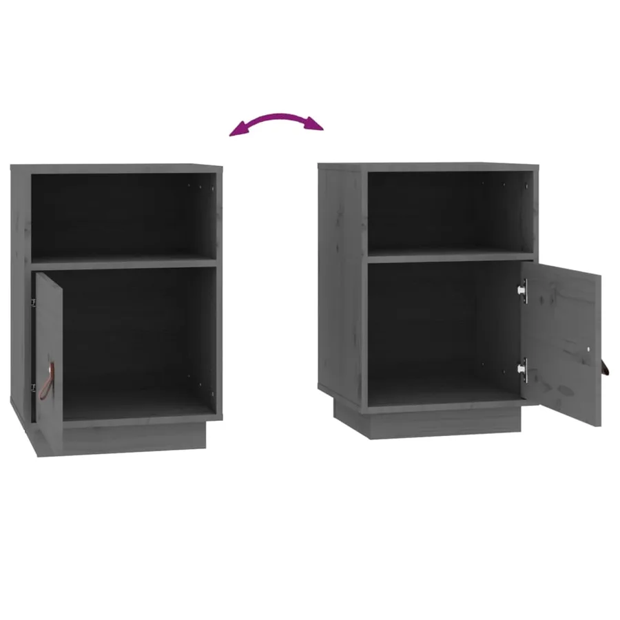 Tables de chevet 2 pcs Gris 40x34x55 cm Bois de pin massif - 9