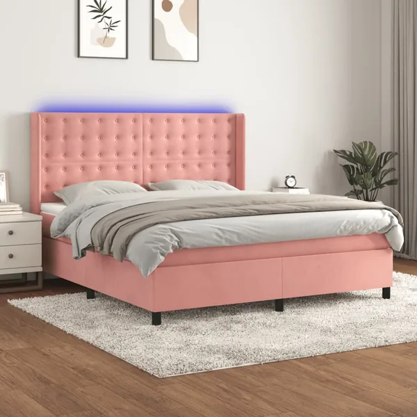 Sommier à lattes de lit matelas et LED Rose 180x200 cm Velours