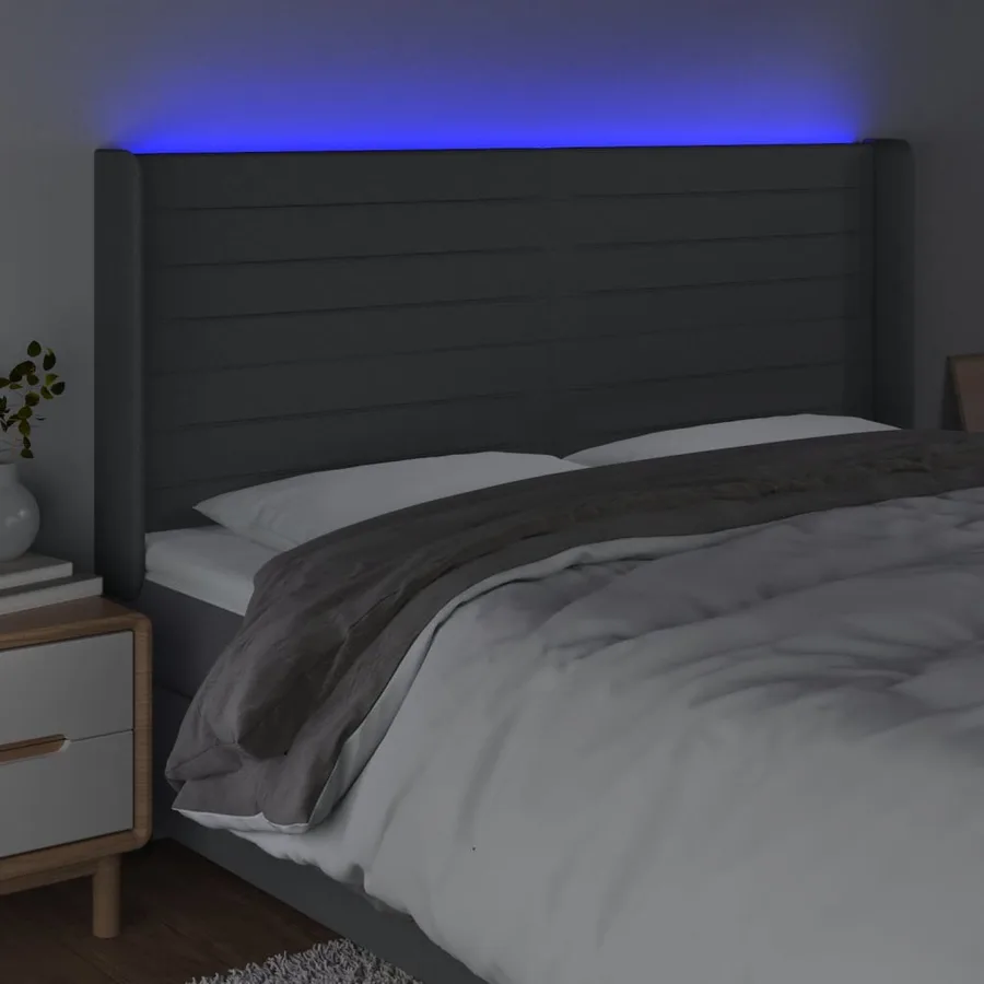 Tête de lit à LED Gris foncé 203x16x118/128 cm Tissu - 4