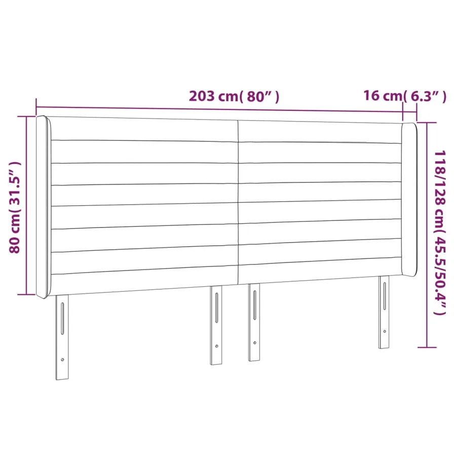 Tête de lit à LED Gris foncé 203x16x118/128 cm Tissu - 6