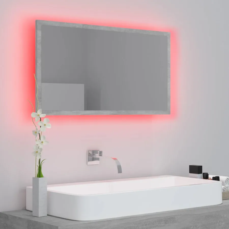Miroir à LED de salle de bain Gris béton 80x8,5x37 cm Acrylique - 5