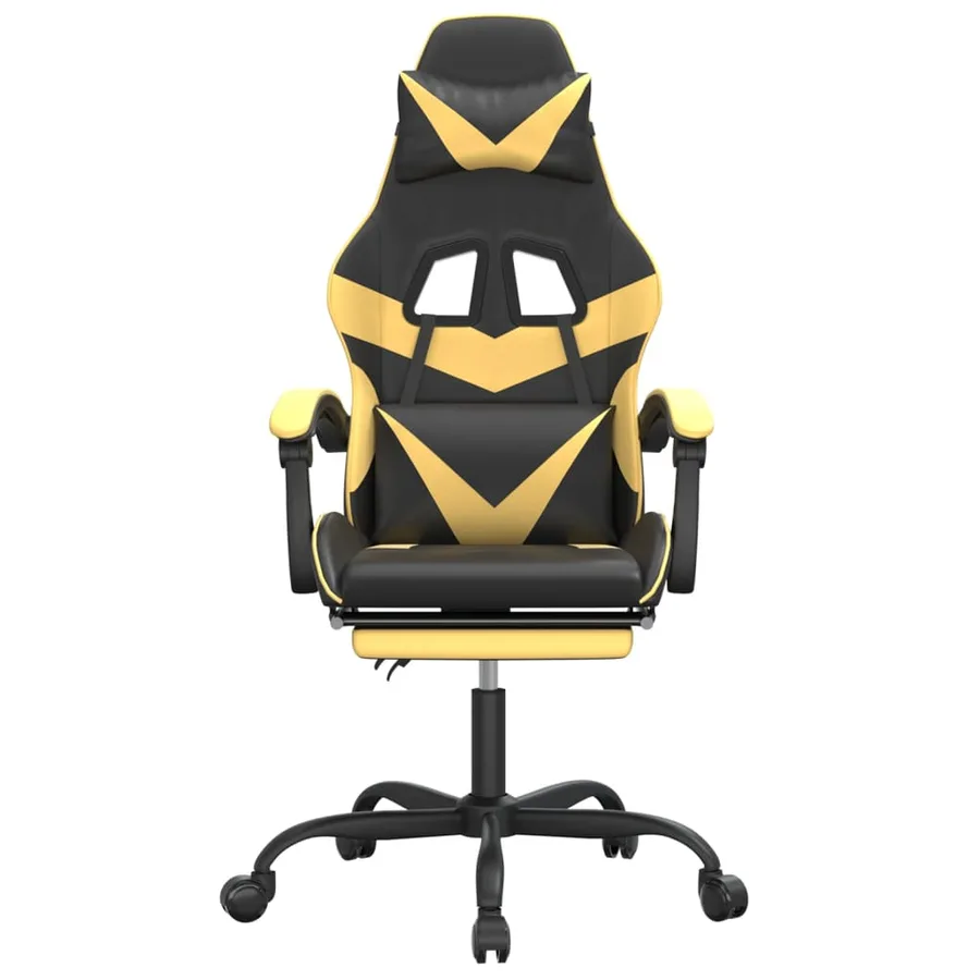 Chaise de jeu avec repose-pied Noir et doré Similicuir - 3