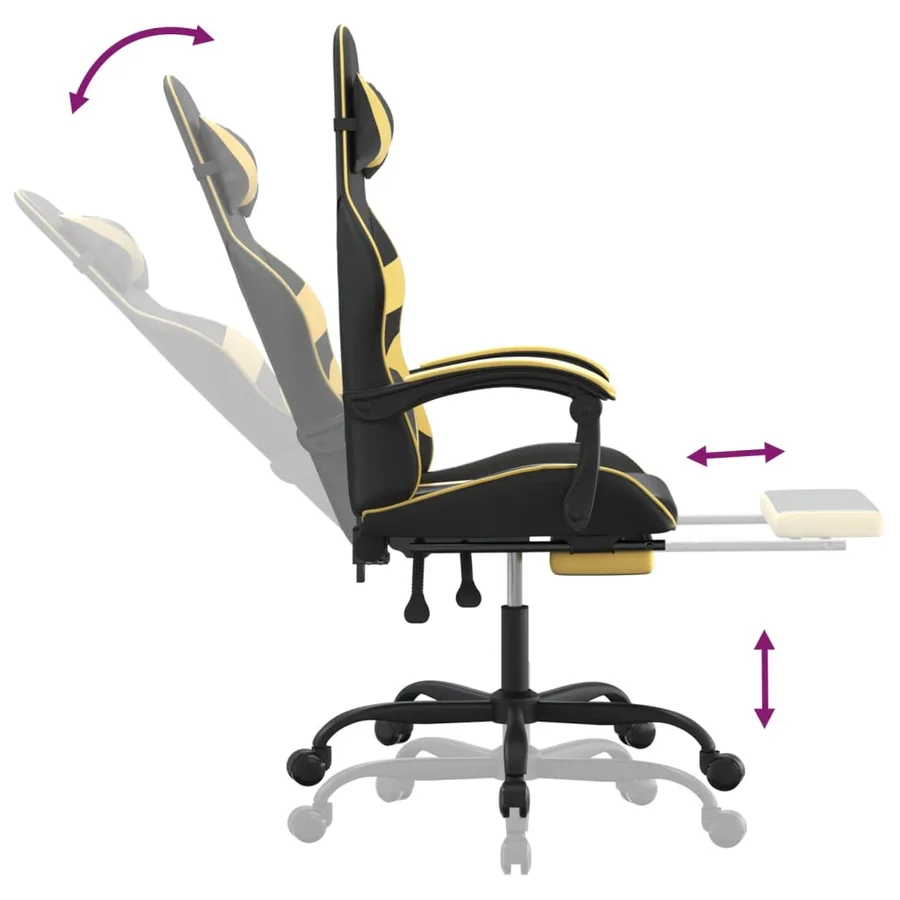 Chaise de jeu avec repose-pied Noir et doré Similicuir - 7