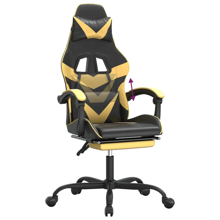 Chaise de jeu avec repose-pied Noir et doré Similicuir - 8