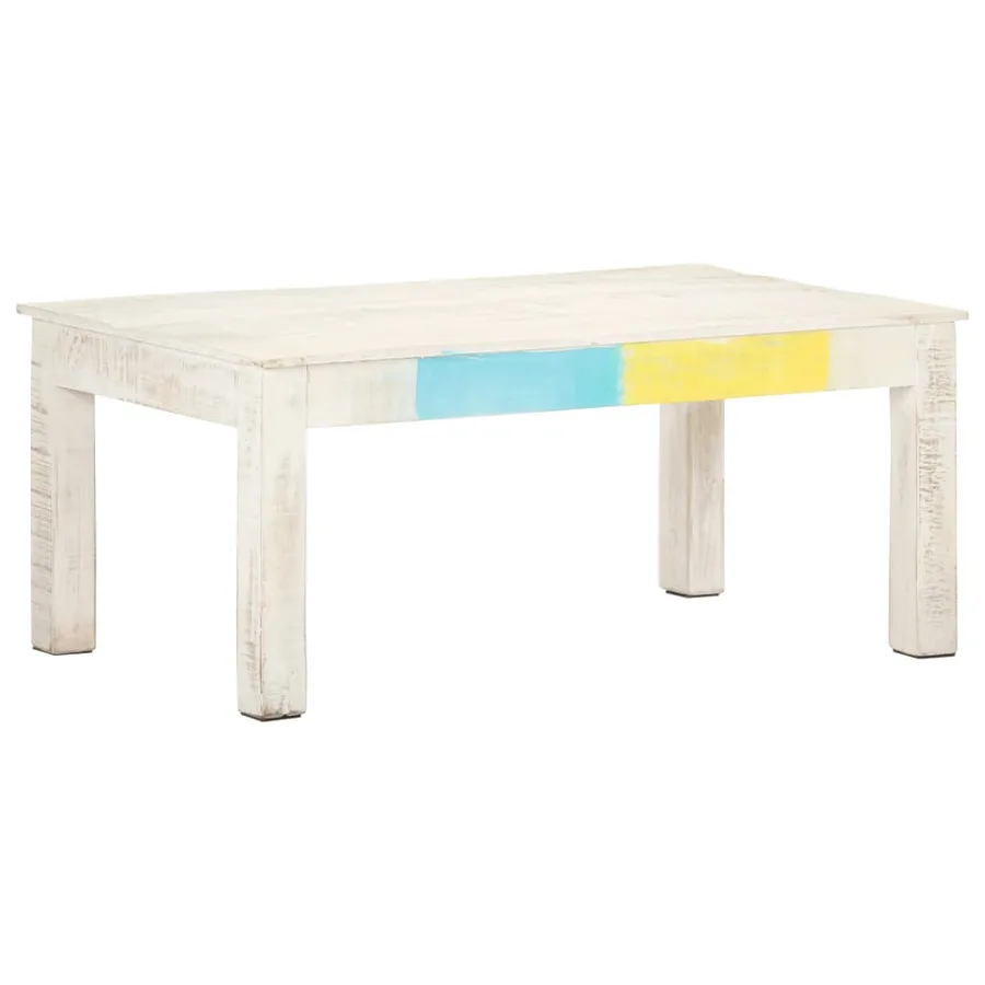 Table basse Blanc 110x60x45 cm Bois de manguier massif - 9
