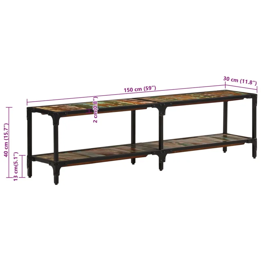 Meuble TV 150x30x41 cm bois massif de récupération - 12