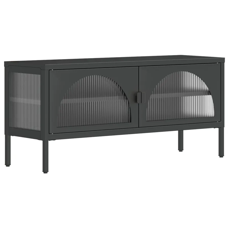 Meuble TV noir 105x35x50 cm verre et acier - 2