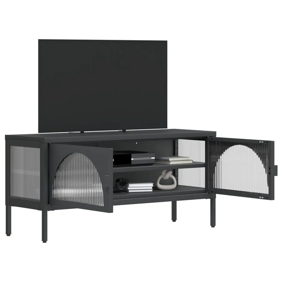 Meuble TV noir 105x35x50 cm verre et acier - 4