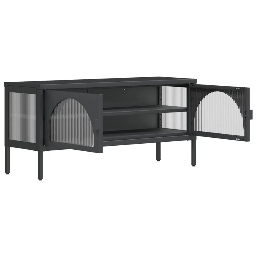 Meuble TV noir 105x35x50 cm verre et acier - 7