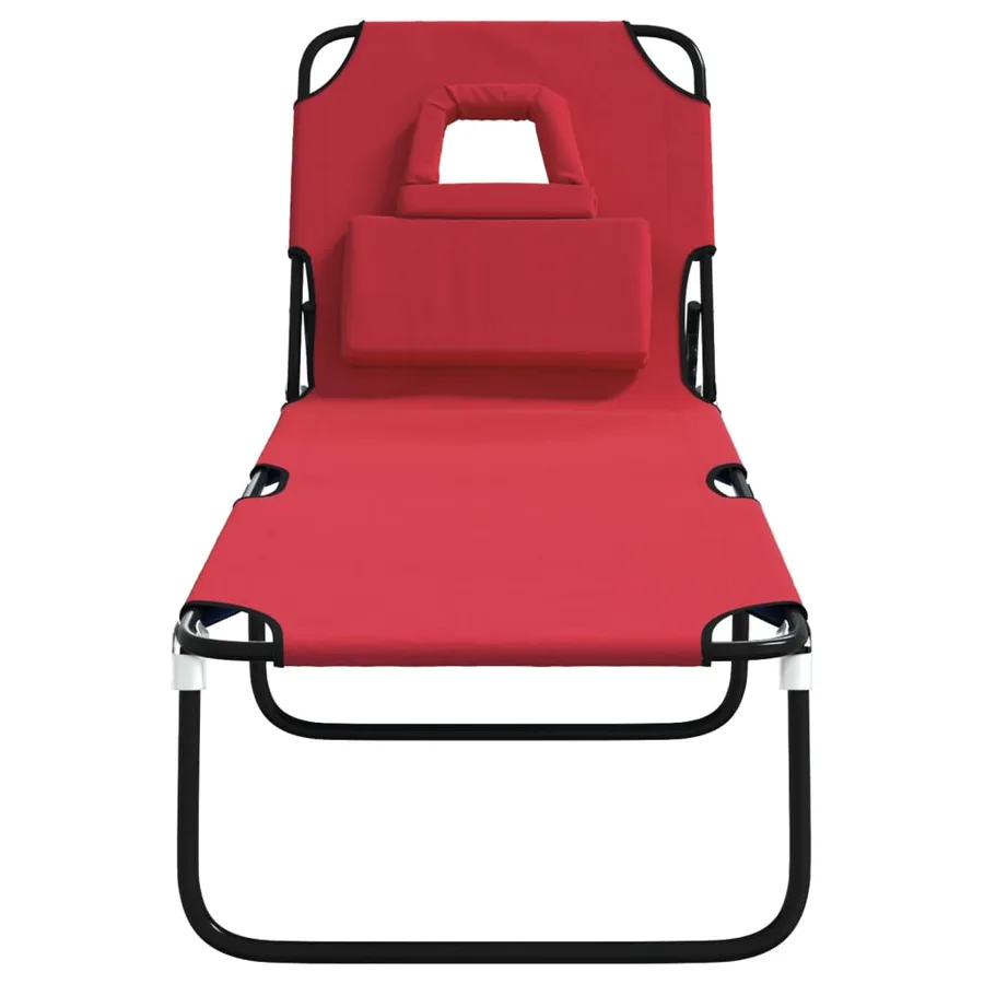 Chaise longue pliante rouge tissu oxford acier enduit de poudre - 3