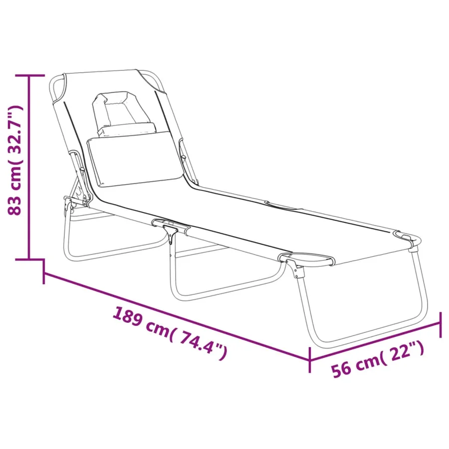 Chaise longue pliante rouge tissu oxford acier enduit de poudre - 33