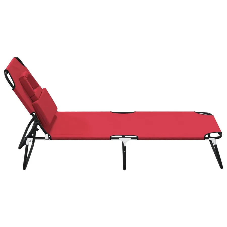Chaise longue pliante rouge tissu oxford acier enduit de poudre - 4