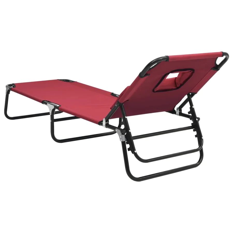 Chaise longue pliante rouge tissu oxford acier enduit de poudre - 5