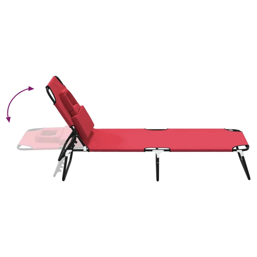 Chaise longue pliante rouge tissu oxford acier enduit de poudre - 6