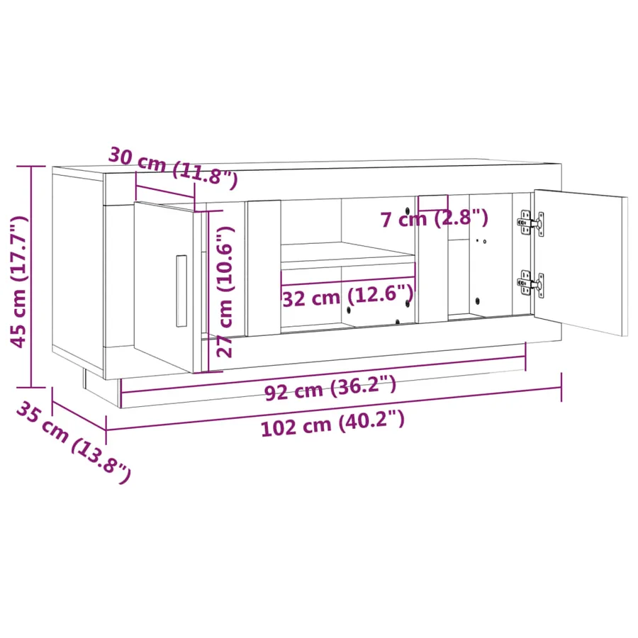 Meuble TV sonoma gris 102x35x45 cm bois d'ingénierie - 8
