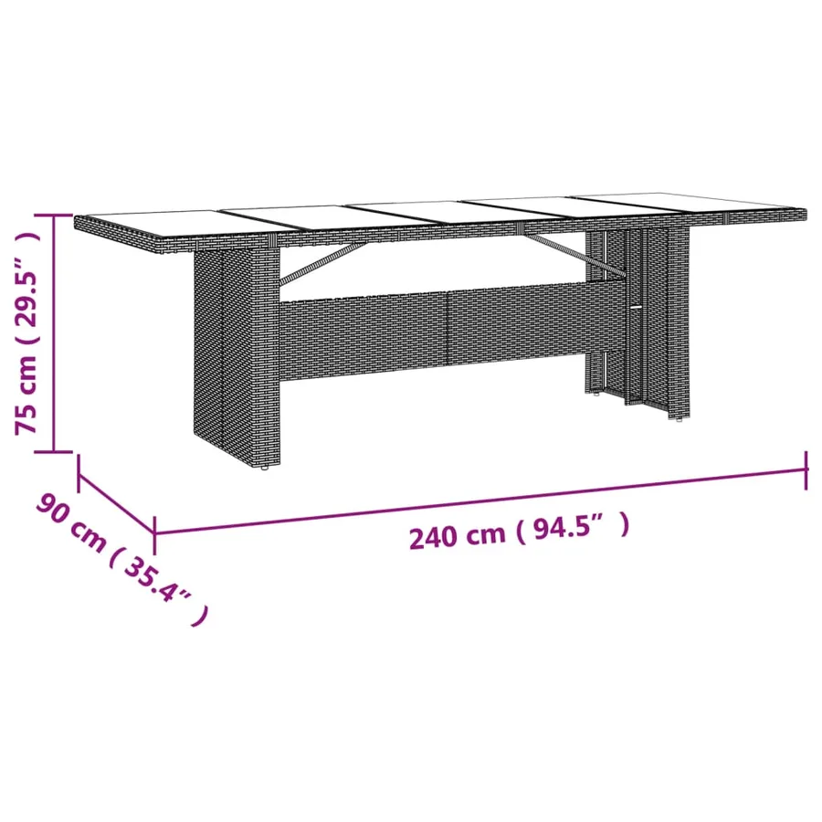 Table de jardin plateau en verre Résine tressée verre trempé - 7