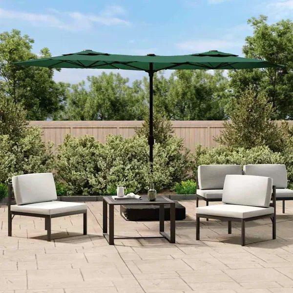 Parasol de jardin à double tête avec LED vert 316x145 cm