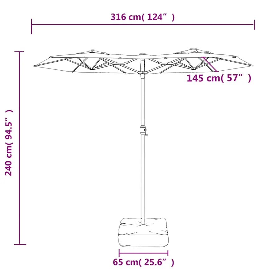 Parasol de jardin à double tête avec LED vert 316x145 cm - 10