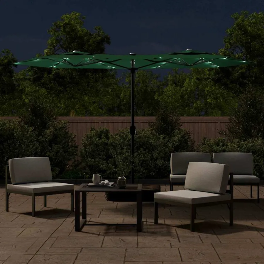 Parasol de jardin à double tête avec LED vert 316x145 cm - 3