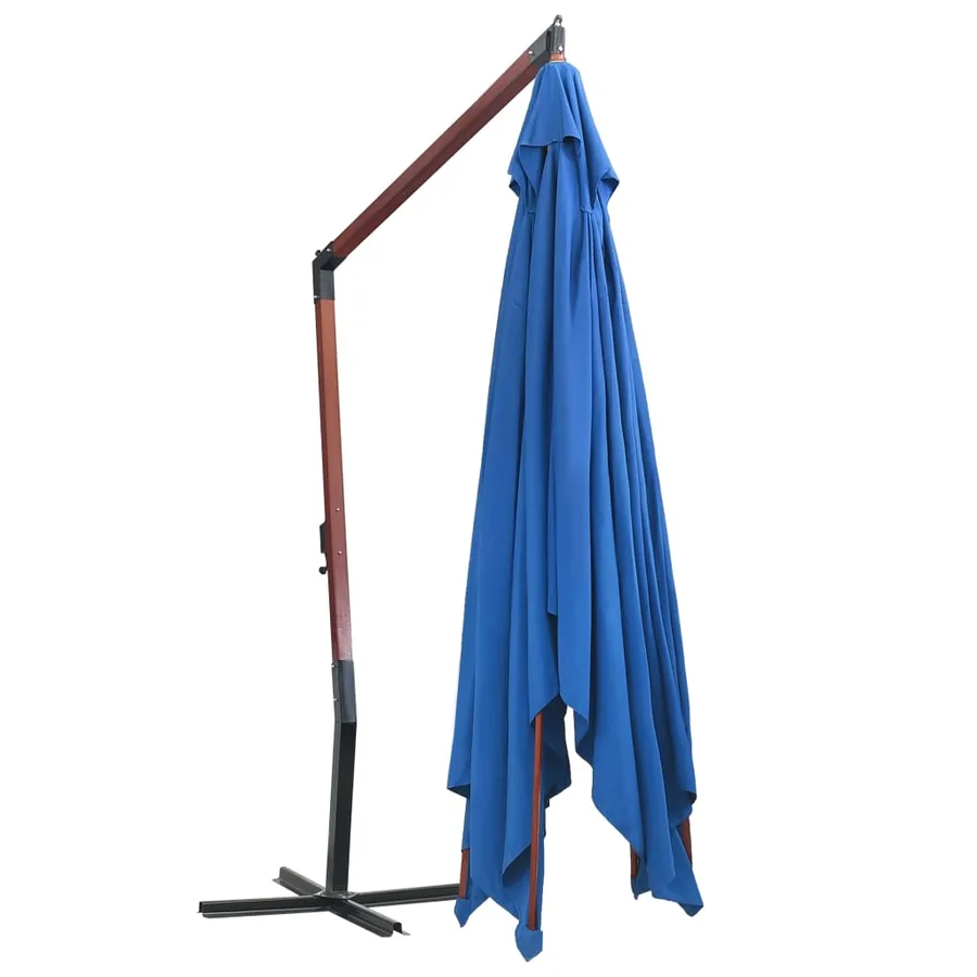 Parasol suspendu avec mât en bois 400x300 cm Bleu - 4