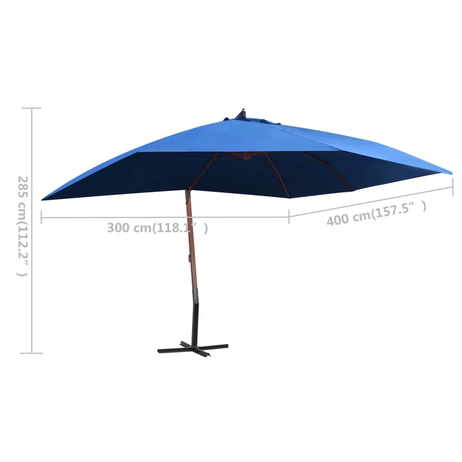 Parasol suspendu avec mât en bois 400x300 cm Bleu - 8