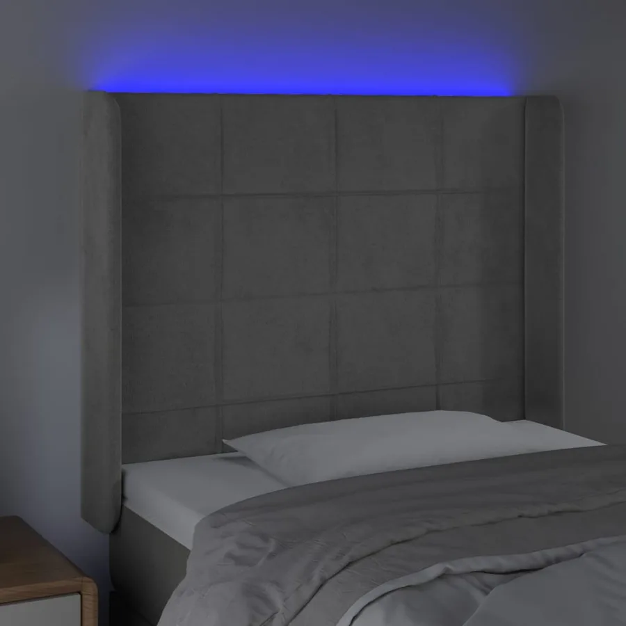 Tête de lit à LED Gris clair 83x16x118/128 cm Velours - 4