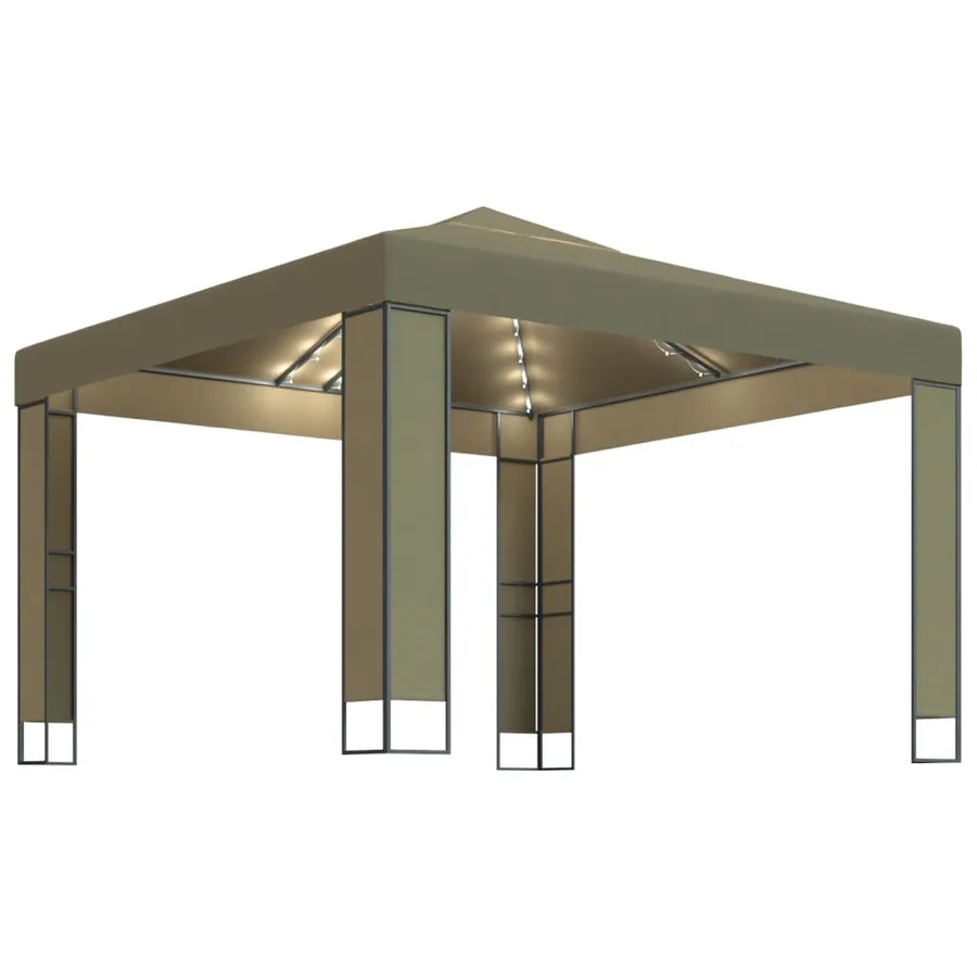 Tonnelle avec double toit et lumières LED 3x3x2,7 m Taupe - 2