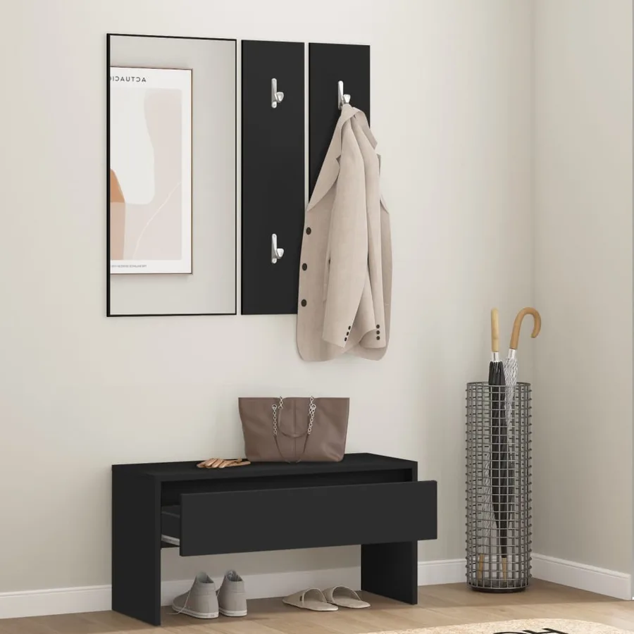Ensemble de meubles de couloir noir bois d'ingénierie - 3